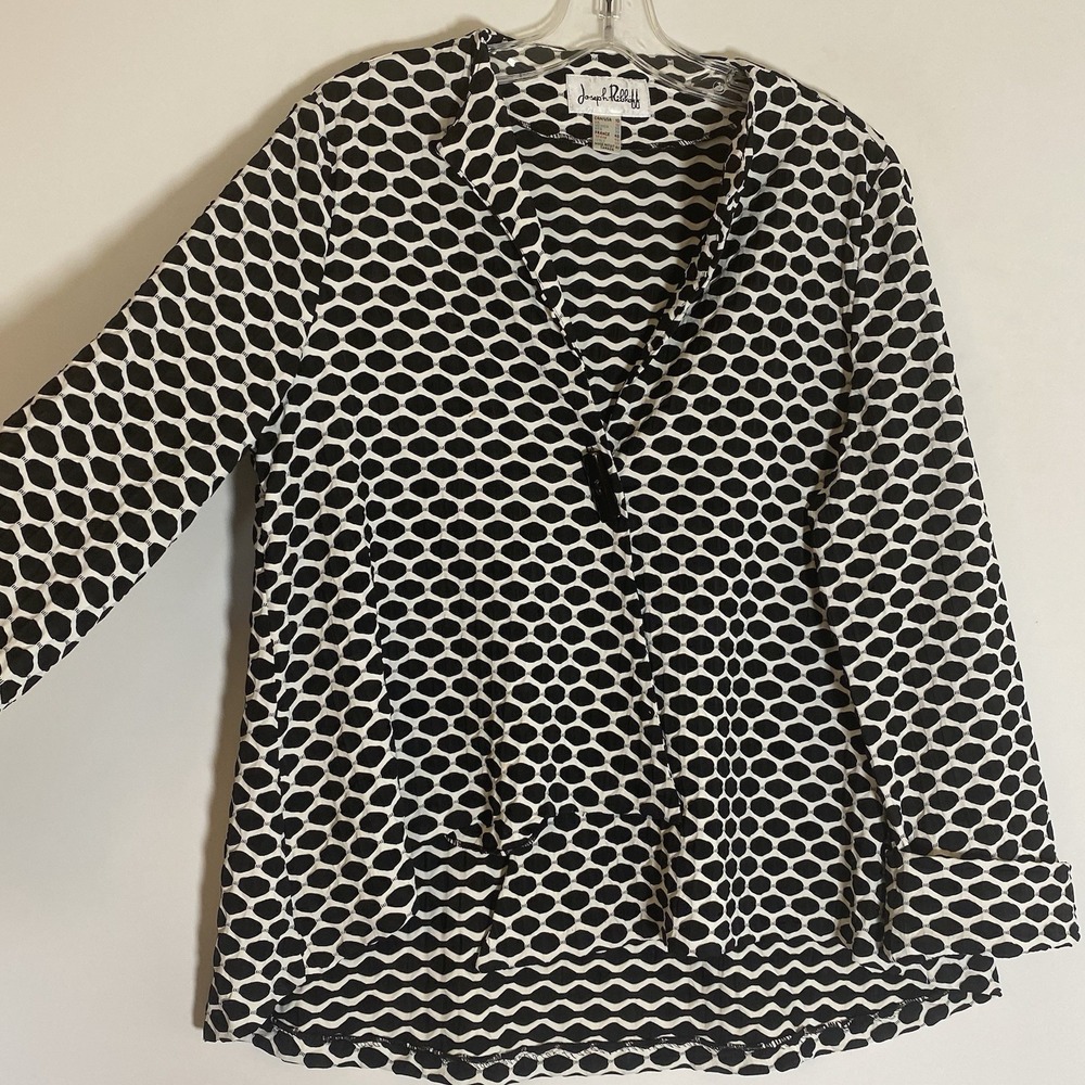 Joseph Ribkoff Jacket Womens 10 Black White Art to Wear Striped Button Classy - Picture 4 of 14